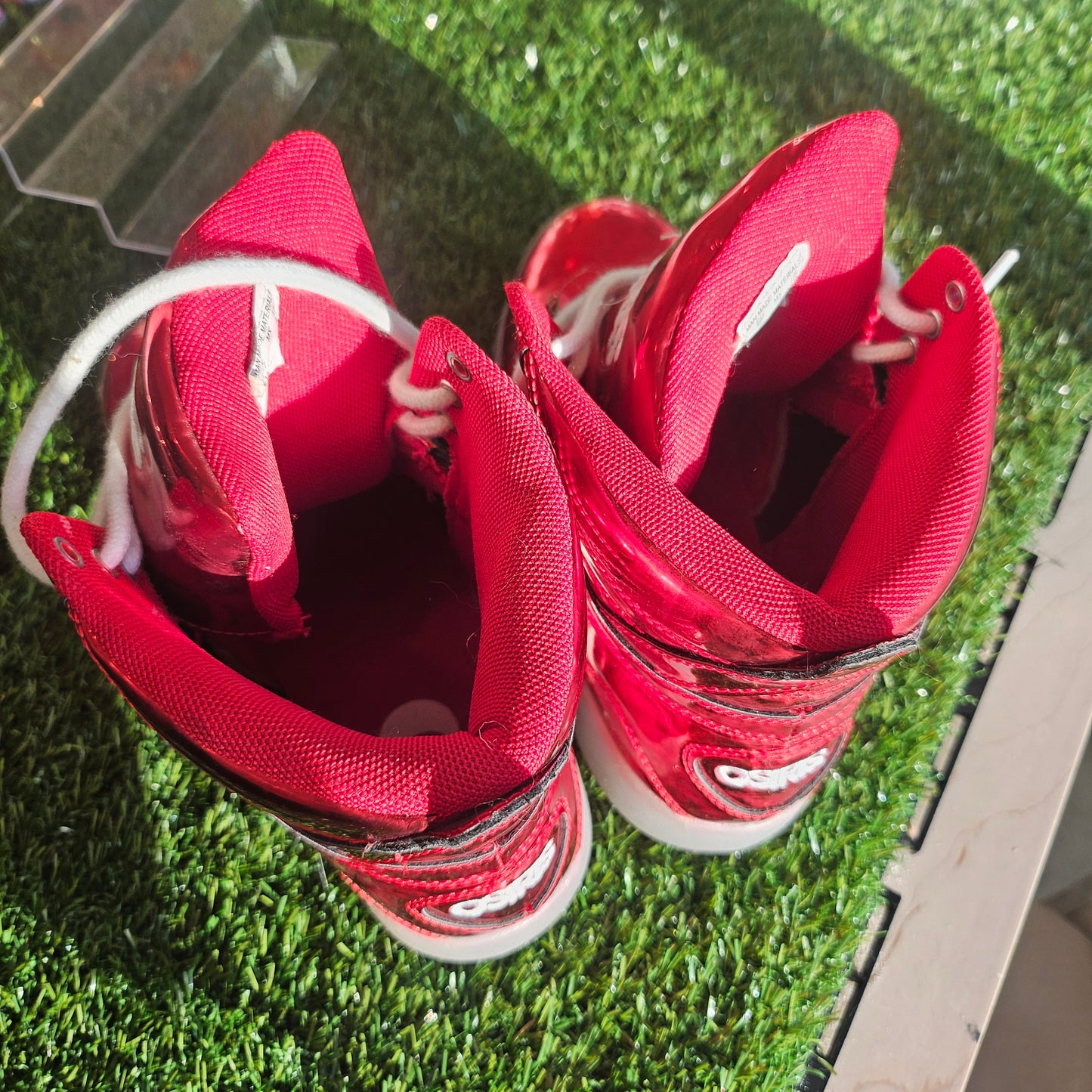 red shiny sneakers
