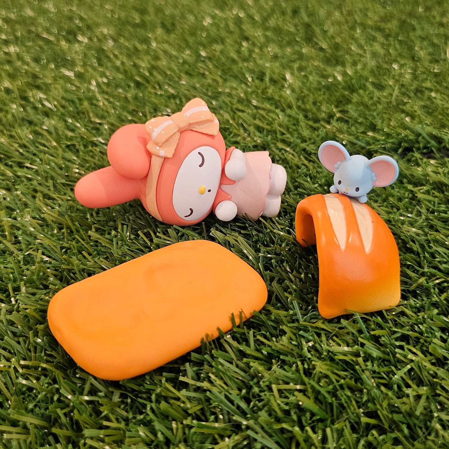 pink bunny bread bed figure