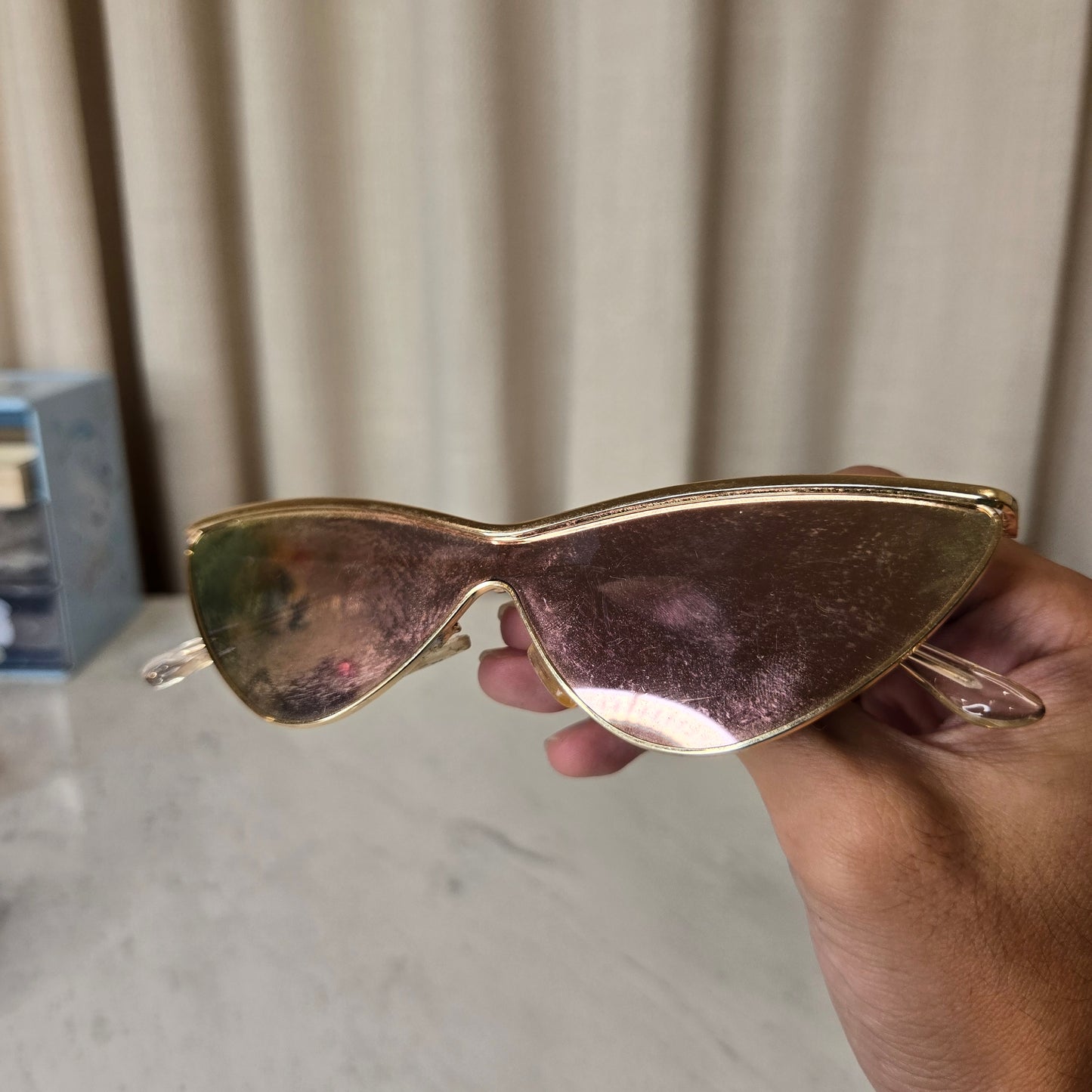 pink lens triangle sunnies