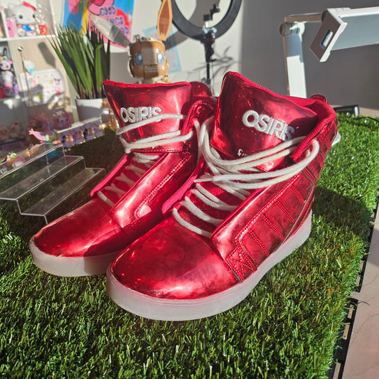 red shiny sneakers