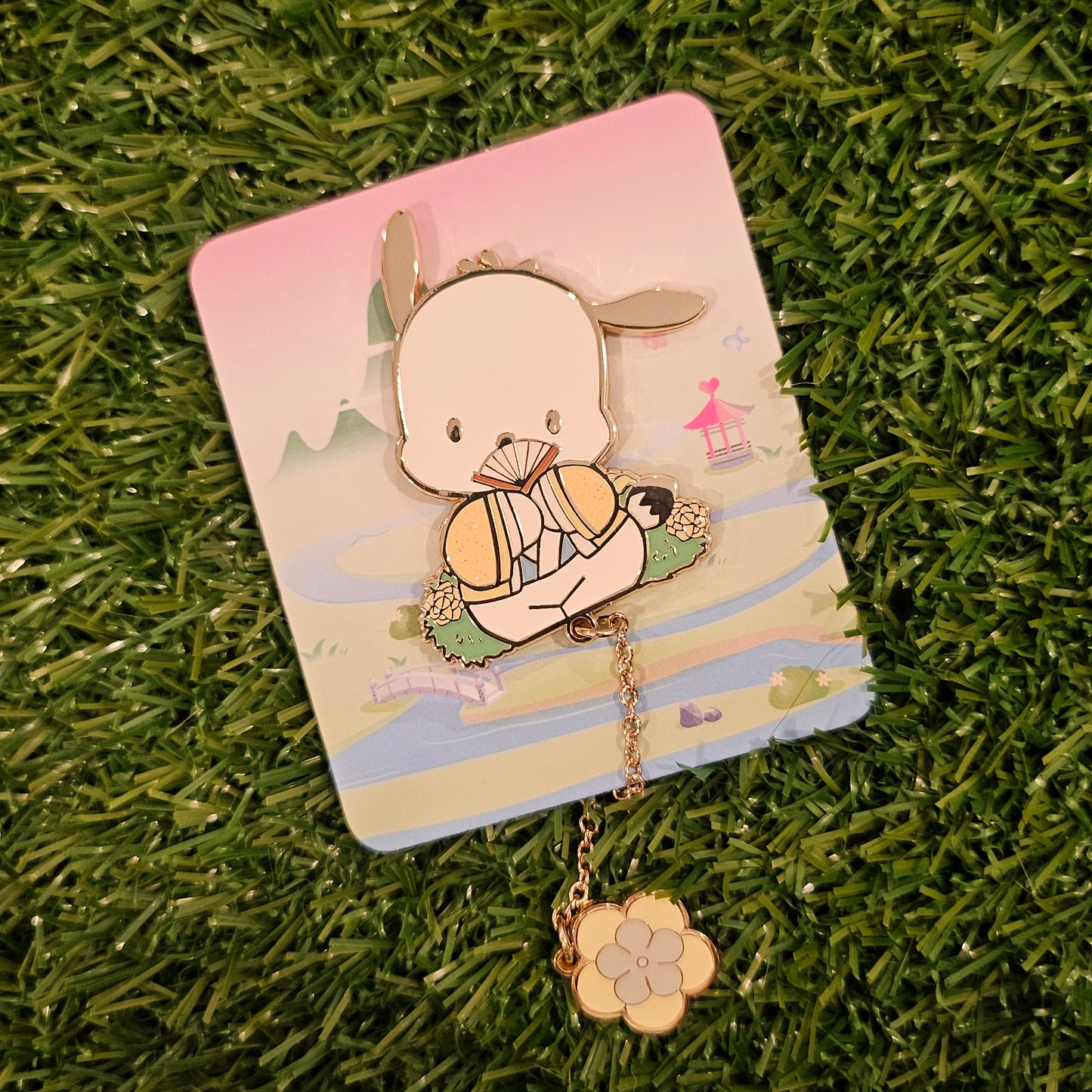sporty puppy flower pin