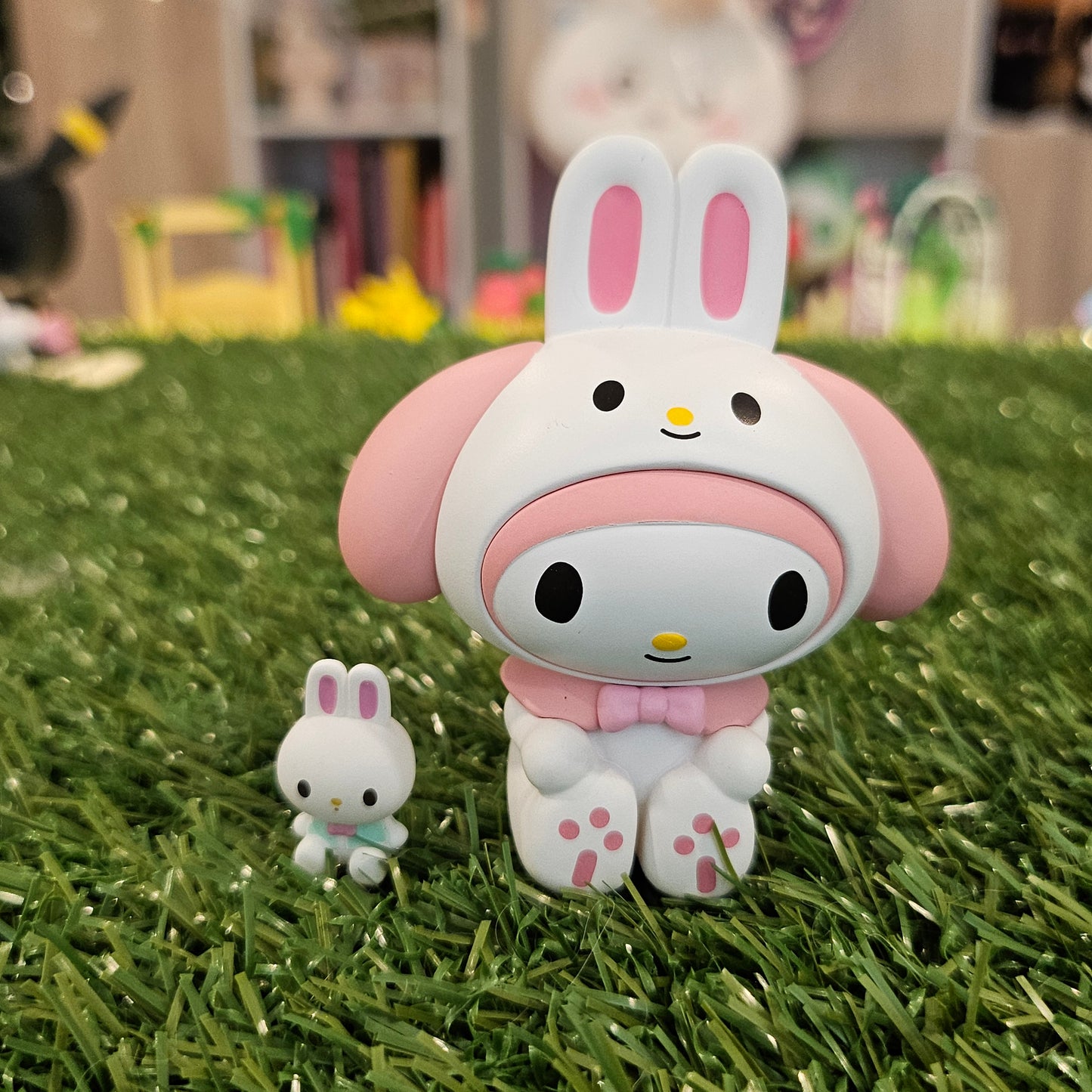 pink bunny with bunny figure