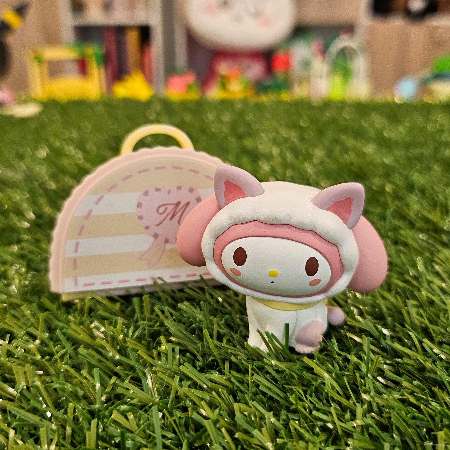 pink bunny meow cat figure