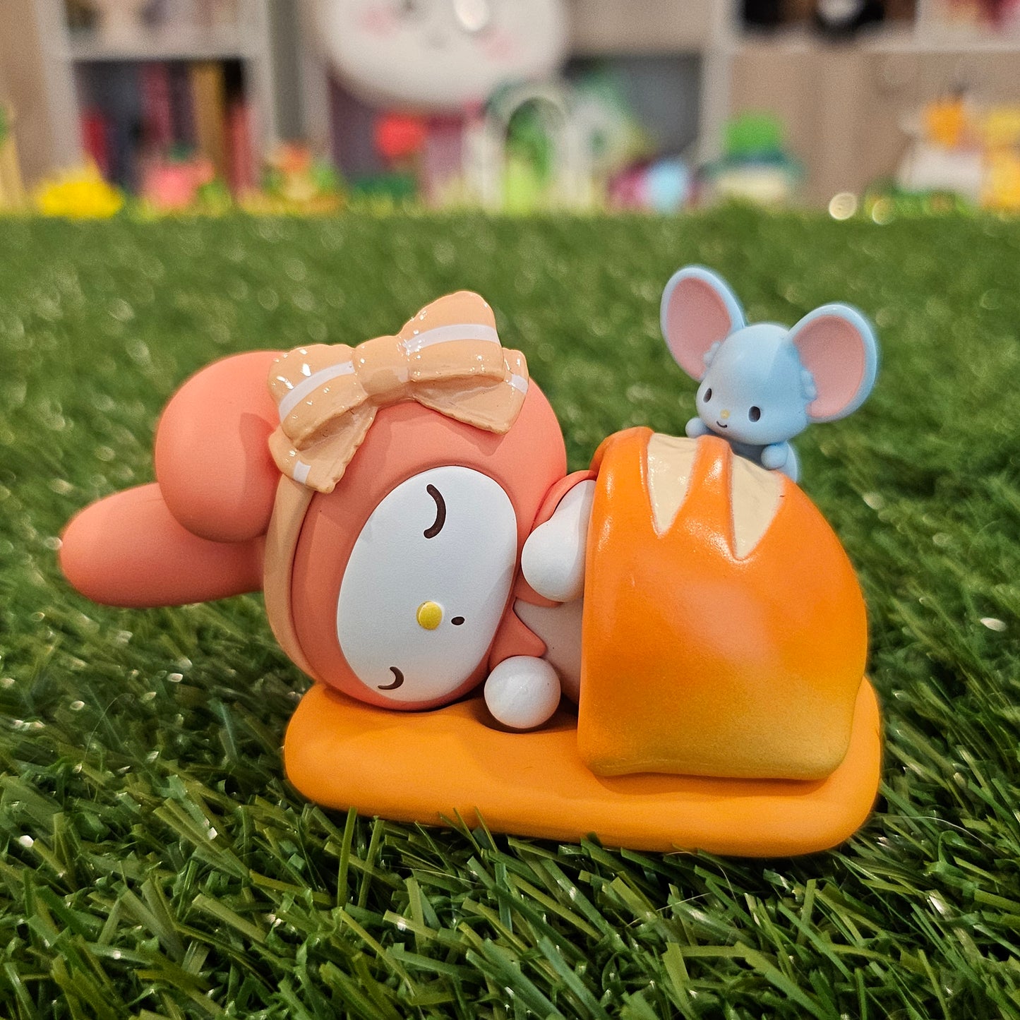 pink bunny bread bed figure