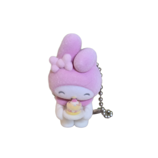 pink bunny with cake flocked keychain