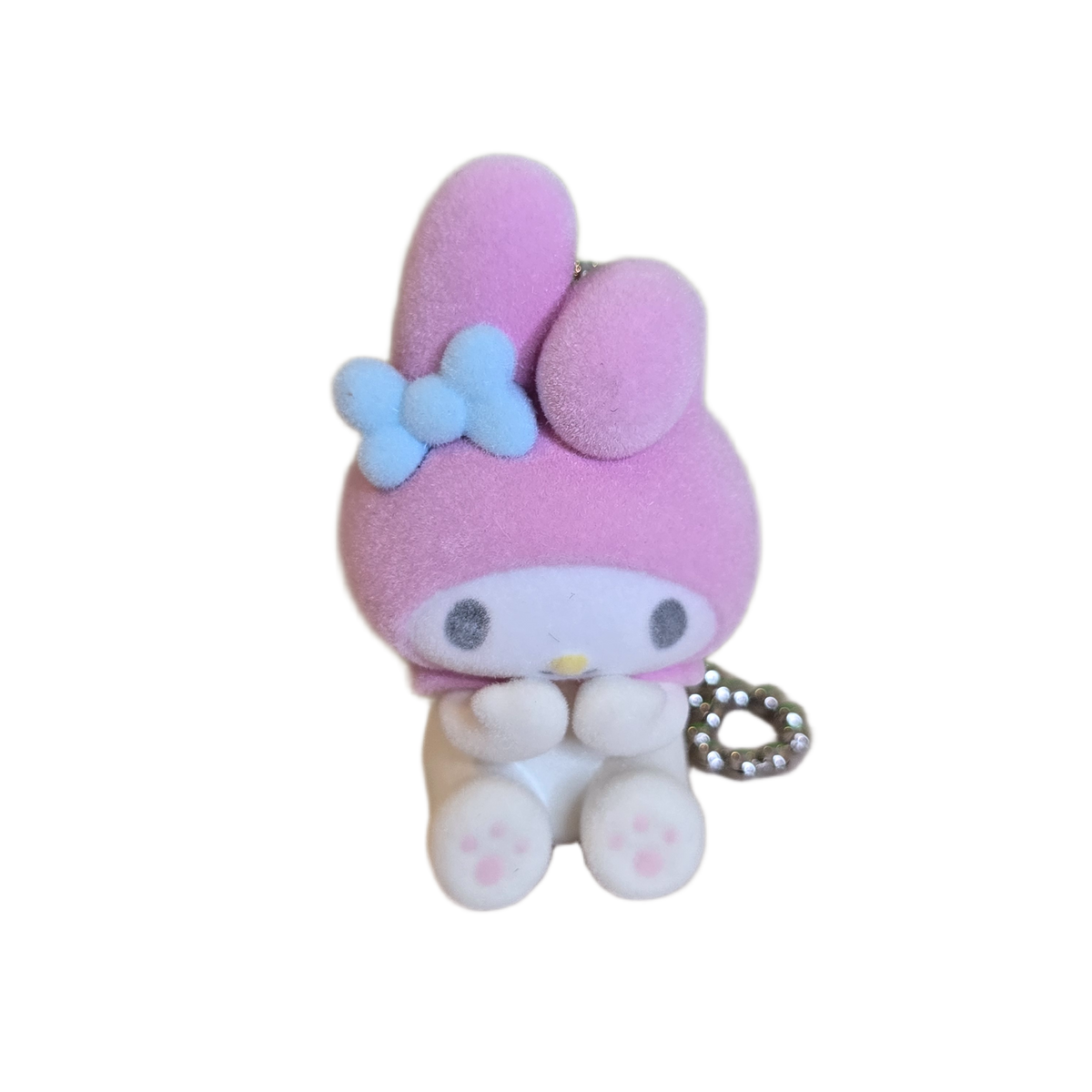 pink bunny sitting flocked keychain