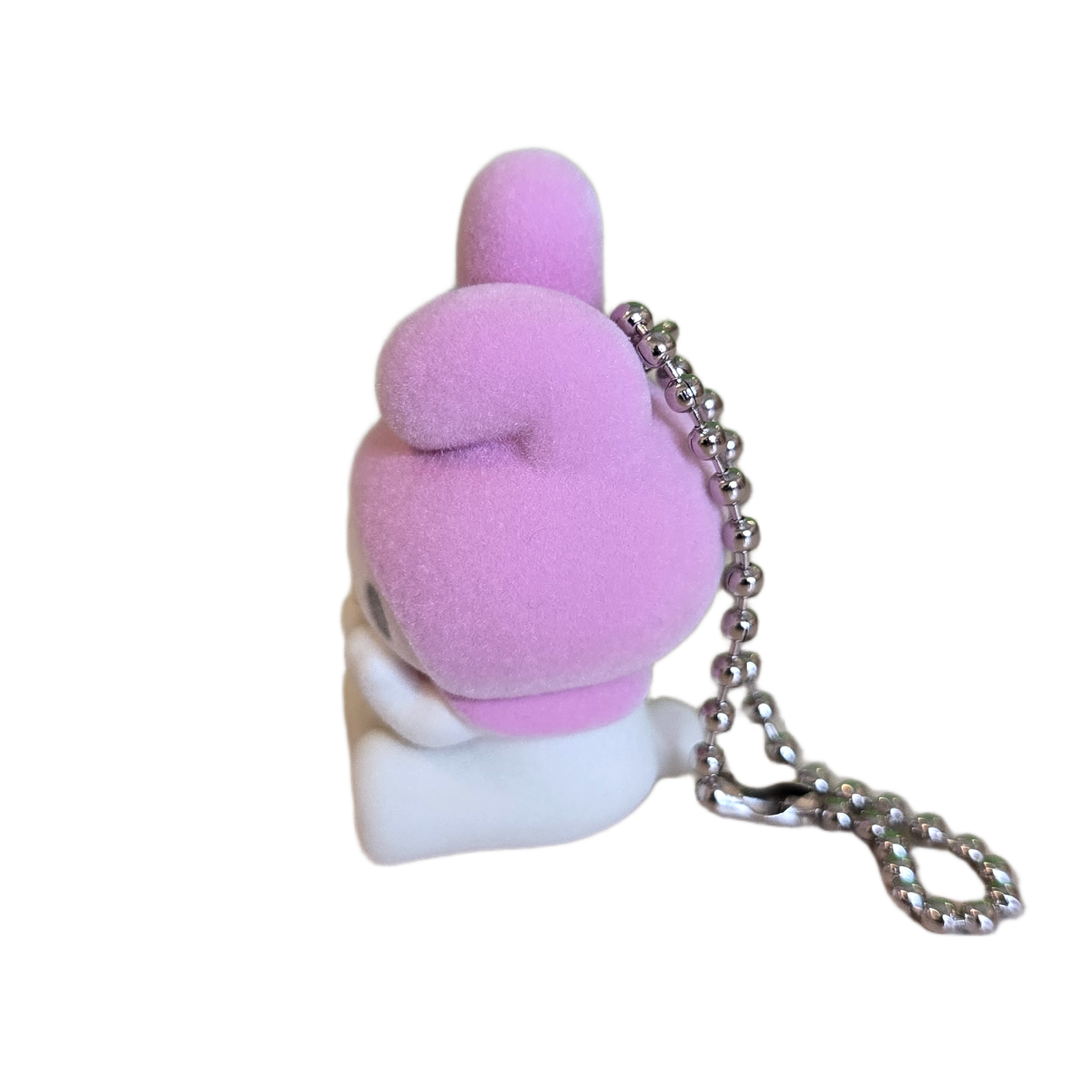 pink bunny sitting flocked keychain