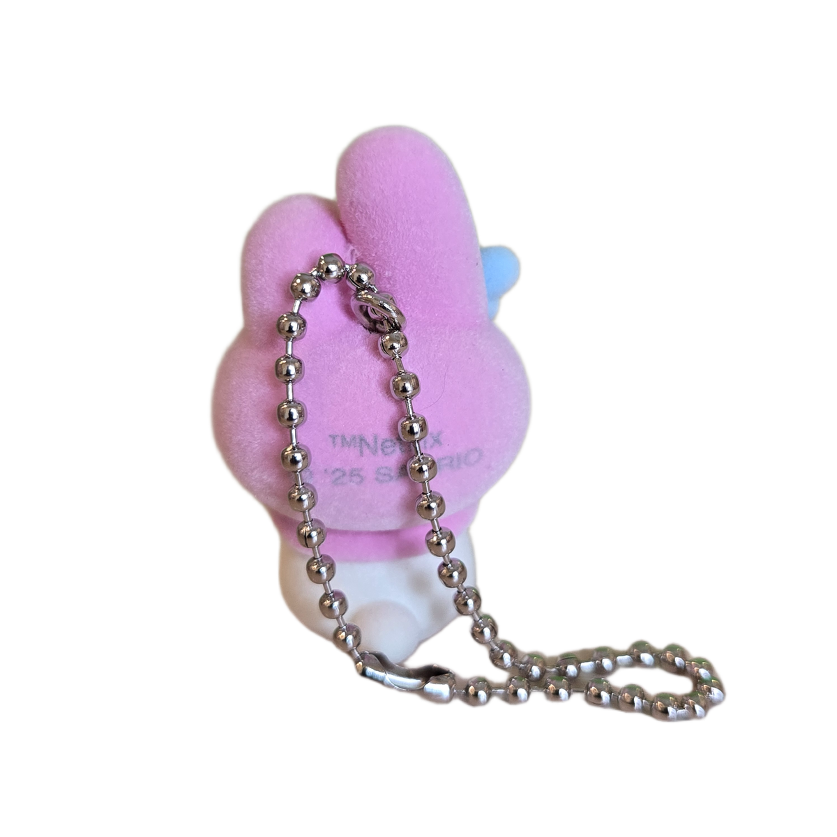pink bunny sitting flocked keychain